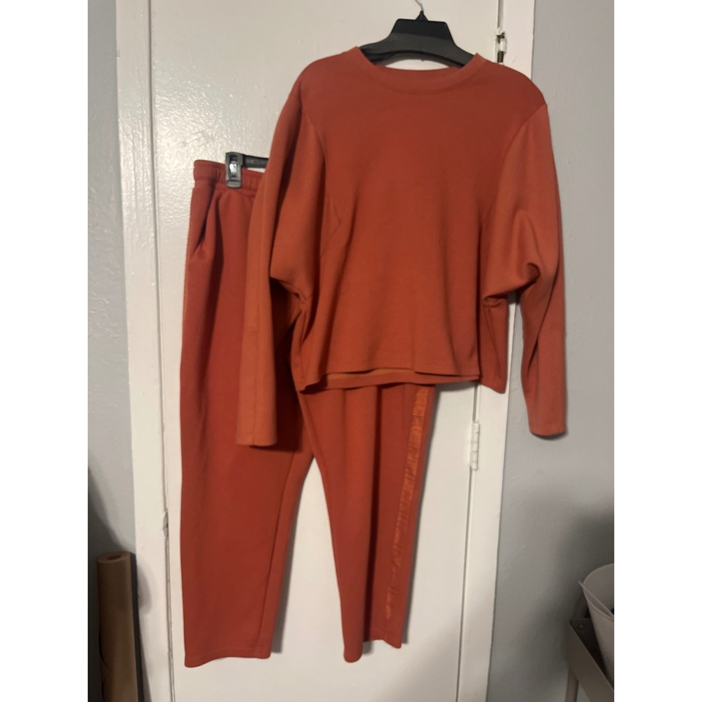 Stylus Womens XL Terracotta‎ Burnt Orange Loungewear Set Sweatshirt Joggers 2pc
